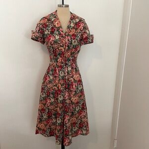 Vintage Liberty London Carr Jones Floral A Line Collared Dress 50s 60s Sz Small